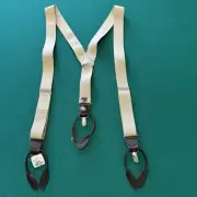 Men’s Wearhouse Beige Suspenders Leather Button Ends Canada Made Clip-On
