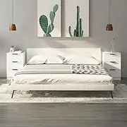 Bedside Tables with 3 Drawers for Bedroom Living Room – Nightstand Night Wooden White Furniture Storage, 40x36x65cm, 2 pcs Set
