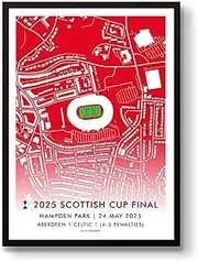 GroundDesigns ABERDEEN FC 2025 SCOTTISH CUP WINNERS Football Gift Hampden Park Stadium Map Unframed A3 Art Print AFC