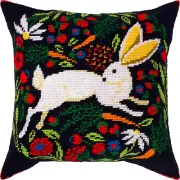 DIY Needlepoint Pillow Kit "Hare on Black" 16"x16" / 40x40 cm