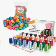 StitchMaster Duo: 40-Color Thread Kit & 100 Spool Savers for Embroidery/Sewing