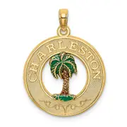 14k Yellow Gold Enamel Palm Tree CHARLESTON Circle Charm