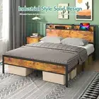 Ufurniture Double Metal Bed Frame Storage Shelf Charging Station Mattress Base