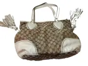 GUCCI Tribeca Tassel GG Pattern Hand Bag Canvas Leather