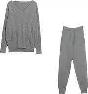 [Jssedy] Women Tracksuit V Neck Long Sleeve Sweater and Loose Trousers Autumn Winter Female Solid Knitted 2 Piece Pullover Set