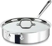All-Clad 4404 Stainless Steel Tri-Ply Bonded Dishwasher Safe Saute Pan with Lid/Cookware, 4-Quart, Silver