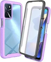[WBWONE] Case for Oppo A16 / A16S / A54S with Screen Protector, Transparent PC Back, TPU Outdoor Mobile Phone Case, Shockproof Scratch-Resistant Protective Case, Light Purple