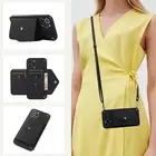 Crossbody Card Wallet Bag Case For iPhone Samsung +Strap Phone Cover Stand Women