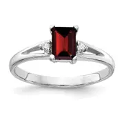 14k White Gold 6x4mm Emerald Cut Garnet AAA Diamond ring