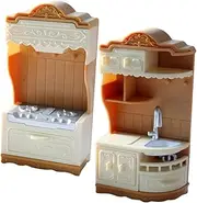 UPKOCH Realistic Miniature Kitchen Cooking Bench Set Includes Mini Cupboard Stove for Doll House Home Decor