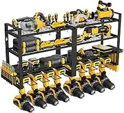 jsyonii Power Tool Organizer,8 Drill Holder Wall Mount,4 Layers Wall Mount Garage Organizers,Floating Cordless Metal Heavy Duty Tool Organizers Utility Rack with Screwdriver Pliers Hammer Holder