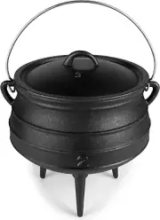 8-Quart Pre-Seasoned Cast Iron Cauldron - African Potjie Pot with Lid - 3-Leg...