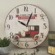 30cm Wide Vintage Style Round Vintage Car Wall Clock Man Cave Decor Gift