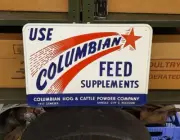 NOS Columbian Hog Cattle Feed Supplement Sign Metal Kansas City Missouri RARE
