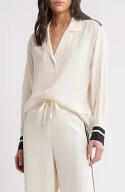 FRAME The Silk Pajama Button-Up Shirt in Alabaster Multi at Nordstrom, Size Small