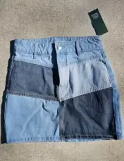 Denim Mini Skirt Womens Size 00 Colorblock Patchwork Pockets Blue New Wild Fable
