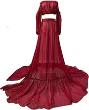 [D&J DON&JUDY] D&J Women's Boho Dress Off Shoulder 2 Piece Skirt Sets Chiffon Maxi Dresses Photography Baby Shower