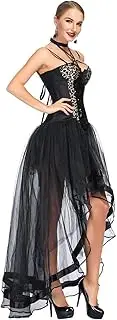 [Moonight] Women’s High Layered Elastic Pleated Waist Low Floral Vintage Gothic Victorian Corset Bustier Prom Skirt