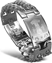 [bahamut] Mens Viking Odin Gungnir Mjolnir Stainless Steel Cool Cuban Chain Link Bracelet for Men,Norse Cuff Wristband Jewelry