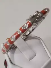 STERLING SILVER NONETARNISH 925, BABY BANGLE, RED ENAMEL, CZ STONES SET ON...