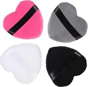 IWOWHERO 4pcs Heart Shape Cotton Makeup Puff Soft and Fluffy Facial Powder Puff with Strap for Foundation Blusher and Concealer Skin Friendly and Washable for Daily Use
