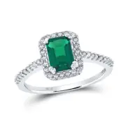 10K WHITE GOLD EMERALD SYNTHETIC EMERALD SOLITAIRE RING 1 CTTW