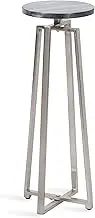 Kate and Laurel Zia Modern Marble Drink, 9 x 9 x 23, Gray and Silver, Decorative Pedestal Table for Display and Storage