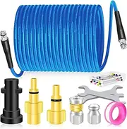 15M Pressure Washer Drain Pipe Sewer Blockage Hose Cleaning Kit with Jet Nozzle and Rotating Jet Nozzle for Karcher K2-K7 Series,3 Adapters Replacement for Bosch, Lavor Pressure Washer (B - Blue)