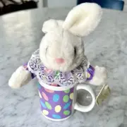 Vintage Easter Bunny Plush In Jellybean Mug