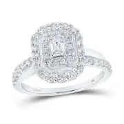14kt White Gold Emerald Diamond Halo Bridal Wedding Engagement Ring 3/4 Cttw
