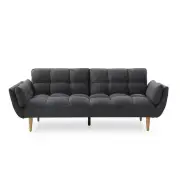Design Square Fabric 3-Seater Deep Cushioned Couch Sofa Bed Dark Grey