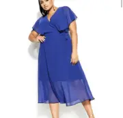 City Chic Softly Tied Wrap Midi Dress In Lapis Blue SZ 16 NWT