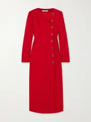 [Alessandra Rich] Alessandra Rich - Asymmetric Wool-blend Crepe Midi Dress - Red - IT38 IT 38 Red