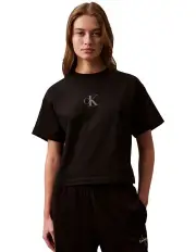 [Calvin Klein Jeans] Short Sleeve Cropped Tee in Black