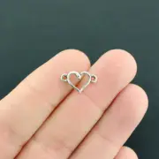 BULK 50 Heart Connector Charms Antique Silver Tone - SC933 NEW2