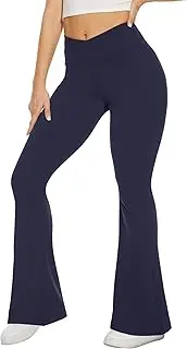 [TNNZEET] Women’s Black Flare Yoga Pants, Crossover High Waisted Casual Bootcut Leggings