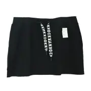 DKNY Sport Logo Mini Skirt XL Drawstring Side Pockets Pull On Black NEW Tag B38