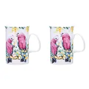 2x Ashdene Australian Birds 320ml Coffee Mug Drink Tea Cup New Bone China Galahs