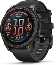 Garmin Fenix 8, 47mm, AMOLED, Sapphire, Smartwatch, Carbon Gray Titanium with Black/Pebble Gray Silicone Band