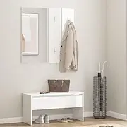Hallway Furniture Set in High Gloss White with Engineered Wood - Includes Bench, Mirror, and Coat Rack Panels, Ample Storage Solution, 80x30.5x40 cm