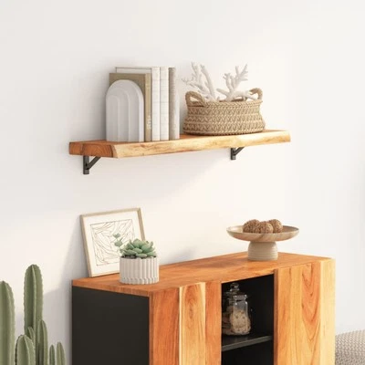 Natural Acacia Wood Wall Shelf 100x20x2.5 cm Rustic Live Edge Storage Decor