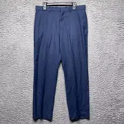 Perry Ellis Mens Pants 34 30 Blue Micro Check Classic Fit Flat Front