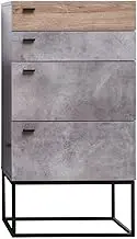 Priceworth Simon Chest of 4 Drawers, Ideal for Bedroom, Living Room, and Home Storage and Organisation, Particle Board Construction, in-Built Handles, Sleek Metal Accents, Dark Oak and Cement