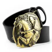 Leather belt with brass buckle Fighting Knight, Medieval warrior, Rider in armor