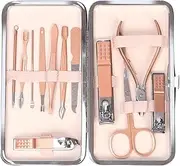 Swpeet 12Pcs Manicure Set, Nail Clippers Set, High Precisio Stainless Steel Nail Cutter Pedicure Kit Grooming Kit Manicure Fingernails, Toenails with Portable Stylish Case for Personal Care, Rose Gold