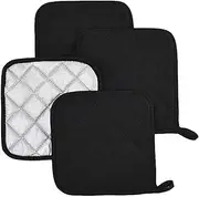 Pot Holders for Kitchen Clearance,Heat Resistant Potholder, Hot Pads, Oven Potholders Bulk, Cloth Pot Holders for Cooking and Baking 4 Pack Black