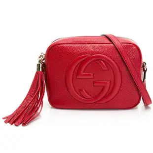 【GUCCI 古馳】308364 經典SOHO系列大LOGO流蘇吊飾肩背/斜背相機包(紅色)