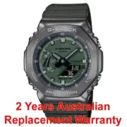 CASIO G-SHOCK METAL CASE WATCH CASIOAK GM-2100 GM-2100B-3A GREEN 2-YEAR WARRANTY