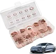 200 PCS Car M5 M6 M8 M10 M12 M14 Multi-Specification Gasket Combination Set, Metric Copper Engine Oil Pan Sealing Flat Gasket, Retrofit Replacement Parts, Suitable for Most Cars (Gold)