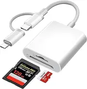 [Apple MFi Certified] SD Card Reader for iPhone, Lightning USB C Adapter SD Card for Micro SD/SD, Type C Card Reader for iPhone 16 15/iPad/MacBook/Galaxy/Laptop